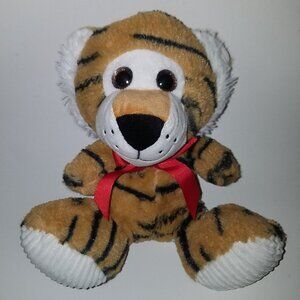 Hug Fun Tiger Plush 8" Stuffed Animal Toy Red Bow Valentine's Day